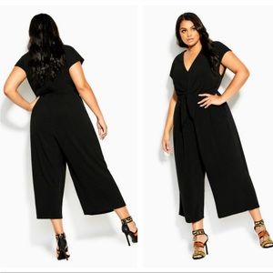 NWT City Chic cropped wide leg jumpsuit black XXL 24 plus size romper tie front